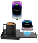 Coffee Mug Warmer with 15W Wireless Charger Auto Shut Off & USB-A Charging, 3 in 1 Mug Warmer Candle Warmer Phone Holder 3 Temp Settings Coffee Cup Warmer for Desk Heated Tea Milk Soup Wax