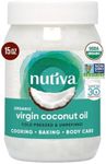 Nutiva Organic Coconut Oil 15 fl oz, Cold-Pressed, Fresh Flavor for Cooking Oil, Natural Hair Oil, Skin Oil, Massage Oil and, Non-GMO, USDA Organic, Unrefined Extra Virgin Coconut Oil (Aceite de Coco)