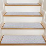 Stair Treads for Wooden Steps Indoor, KOOTETA 15 Pack 8" X 30" Non Slip Carpet Stair Treads with Reusable Adhesive for Kids Elders and Dogs, Surface Polyester TPR Backing Stair Rugs, Grey