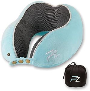 FLOWZOOM® Comfy Kids - Cuscino da viaggio per bambini, cuscino per bambini, cuscino per auto, treno, aereo, supporto per testa per auto, auto, bambino, colore: blu chiaro, piccolo