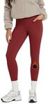 ODODOS Women's Fleece Lined Leggings with Pockets Thermal Warm Winter Running Tights - 28" Full Length High Waisted Thick Yoga Pants, Red Dahlia, Large
