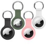 SQUIF Pack of 4 Airtag Case for Apple Airtags Silicone Case Protective Cover for Airtag Case Locator Tracker Anti-Lost Device Keychain Protection Sleeve (Black_Green_Pink_White)