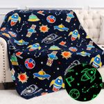 Space Toys Gifts for Boys Girls - Glow in The Dark Galaxy Blanket Christmas Birthday Valentine's Day Easter Present for Kids Age 1 2 3 4 5 6 7 8 9 10 Year Old Child Star Planet Spaceship Throw 50"x60"