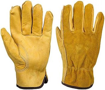 JZK Preuve épine Gants de Jardinage pour Hommes Femmes, Gants de Travail en Cuir Jaune, Gants de Jardinage Complet, XL