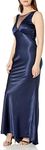 Marina Women's Satin Gown with Illusion Neck and Open Back, Navy, 14