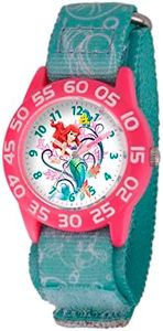 Disney Princess Kids' Plastic Time Teacher Analog Quartz Nylon Strap Watch, Pink, Light Teal Green, Classic