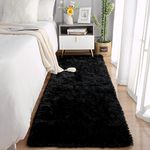 Chicrug Soft Runner Rug for Bedroom Living Room Plush Fluffy Rug 2x6 Feet, Shag Furry Area Rug Carpet Non Shedding for Nursery Children Kids Girls Room Home Decorative, Black