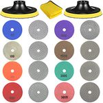 4" Diamond Polishing Pads, 19 PCS Diamond Wet Polisher Pads, 50# - 3000# Grit + Backer Pads for Granite Stone Concrete Marble Floor Grinder or Polisher