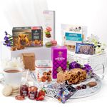 Hattie's Gifts Luxury Food Hamper | Afternoon Tea Hamper, Hampers & Gourmet Gifts, Birthday Hampers for Women - 12 Gourmet Snacks for Adults with Tea, Cake, Fudge, Macarons, Popcorn & More