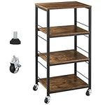 Kitchen Island Cart Utility on Wheels Rolling Cart with Storage Organizer 4-Tier Farmhouse Serving Cart Stand with Wood Tabletop Shelf Units for Bathroom Office Industrial Brown