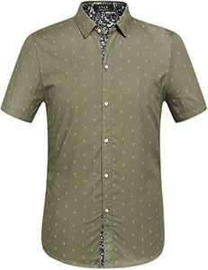 SSLR Men's Printing Button Down Casual Short Sleeve Shirts (Small, Olive Green)