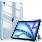 FINTIE Hybrid Case for iPad Air 11 inch (2024) M2, iPad Air 6th / 5th / 4th Generation (2024/2022/2020), Shockproof Slim Clear Back Cover with Pencil Holder, Auto Wake/Sleep, Blue