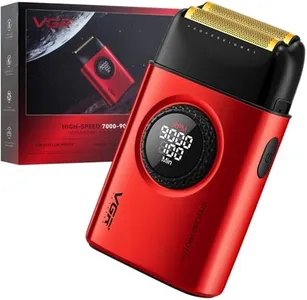 VGR 377 Foil Shaver for Men, Electric Razor for Shaving Face with Double Foil, 21-Speed 9000 RPM Motor Bald Shavers LED Display Titanium Foils, Barber Supplies (Red), Men's Gifts