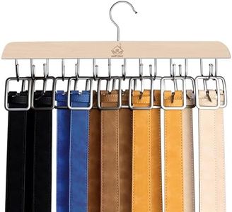 Belt Hanger for Closet, 14 Hooks Sturdy Wood Rack - Rotating Organizer for Belts, Scarf, Ties & Accessories