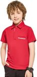 FitsT4 Sports Boy's Polo Shirts Short Sleeve Plaid Trim School Uniform UPF 50+ Moisture Wicking Youth Kids Collared Golf Apparel Red S