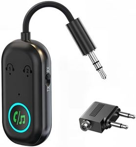 Airplane Bluetooth Transmitter, 2-in-1 Bluetooth 5.3 Transmitter Adapter for Airpods or Headphones Dual Pairs, 3.5mm AUX Jack Wireless Audio Receiver for Flight, TV, Treadmill, Gaming Devices