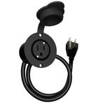 15A Weatherproof Outdoor Power Outlet by Journeyman-Pro 15 Amp 125 Volt NEMA 5-15R Receptacle Kit with Integrated 20" Extension Cord + Waterproof Rubber Cover (GCR1-BLACK)