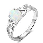 ACEFEEL Oval Lab Created White Opal Celtic Knot 925 Sterling Silver Band Ring Size 6