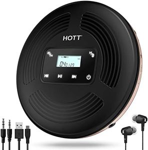 HOTT Portable CD Player with Bluetooth and FM Transmitter,Portable Walkman CD Player with Touch Buttons Backlight,Rechargeable Discman Player with AUX Cable,CD Player Shockproof for Car Home CD903TF