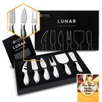 Lunar 6-Piece Cheese Knife Set (Gift Ready) - Premium Stainless Steel Cheese Knives Collection - Charcuterie Board Accessories w/ 15 Festive Recipes