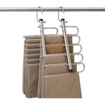 SR (Pack of 3) 5 in 1 Stainless Steel Foldable Hangers for Clothes Hanging Multi Layer Multi-Purpose Pant Hangers for Wardrobe Magic Foldable Hanger Clothes Hanger