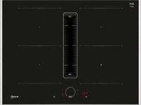 V57THQ4L0 N70 70cm Venting Induction Hob with Integrated Extractor, Twist Touch Control, Combi Zones, Stainless Steel Trim, Black Glass, Built-In Downdraft Hob
