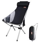 Nice C Camping Chair, Chaise Camping, Folding Chair High Back, Backpacking Chair, Compact & Heavy Duty Outdoor, Travel, Picnic, Festival with 2 Side Pockets, Pillow &Carry Bag (Set of 1 Black)