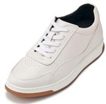 CALTO Men's Invisible Height Increasing Elevator Shoes - White Premium Leather Leather Lace-up Fashion Sneakers - 2.6 Inches Taller - Y7886 - Size 6.5 D(M) US
