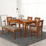 Adichwal Furniture Solid Sheesham Wood 4 Chair with 1 Bench Dining Table Set with Cushioned Chairs for Dining Room | Living Room | Hotels Restaurant (6 Seater with Bench, Honey)