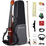 Vangoa Electric Violin Full Size 4/4 Solid Wood Ebony Silent Electric Violin With 4 Fine Tuners, Beginner Adult Professional Performance Kit With Pickup 3-band EQ Shoulder Rest Earphones Line, Black