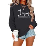 ALAPUSA Womens Plus Size Christian Shirts Jesus Graphic Long Sleeve Crewneck Pullover Sweatshirt Black S