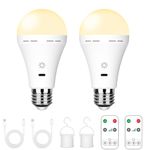 BOBOPAI USB C Rechargeable Light Bulb with Remote Control, 7W Battery Powered Light Bulbs E27 Touch Control Dimmable LED Bulb, Outdoor Camping Emergency Light Bulb with Hook,Warm White Light/2 Pack