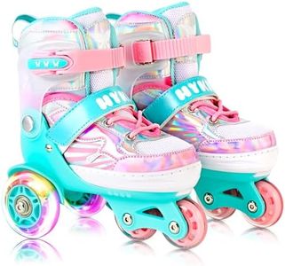 HYKID Toddler Roller Skates 4 Adjustable Sizes Fun Illuminating Safety Three-Point Type Breathable Upper Beginner Roller Skates for Girls Kids Butterfly Small 11-1