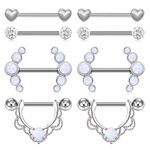 JFORYOU 14G Nipple Bars Surgical Steel Nipple Bar Rings Synthesis Opal Nipple Shield Barbell Piercing Jewelry for Women