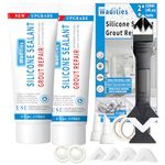 8Oz Clear Waterproof Caulk & Seal Silicone Sealant, Wadities Tile Grout Repair Kit with Grout Remove Scraper, Shrink & Crack Proof for Bathroom, Shower, Kitchen, Floor (4Oz, Pack of 2)