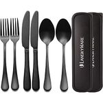 Portable Utensils Set with Case,Reusable Office Flatware Set,Healthy Travel Cutlery Set Stainless Steel 2 Fork, 2 Spoon,2 Knife Cutlery Ideal for Travel, Lunch Box and Camping (Black 3 PCs-2 Sets)