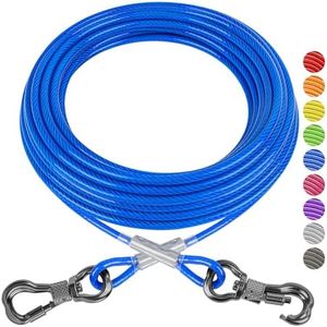 XiaZ Dog Tie Out Cable, Heavy Duty Dog Chains for Outside with Lockable Hook, Pet Runner Cable Leads for Yard, Dogs Line Tether for Small Medium Dogs Up to 250 LBS (70FT, Blue)