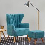 CRAFTCITY |Wing Chair for Living Room with Ottoman |Chair with Foot Rest and Cushion | Wingback Chair for Livingroom, Bedroom, Office (Sky Blue) - Wood