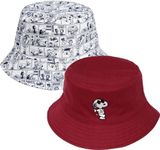 Peanuts Snoopy Bucket Hat, Packable Travel Hat, Wide Brim Summer Hat Burgundy, Burgundy, One Size