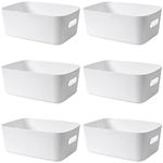 Mofeisor 6 Packs Plastic Storage Baskets with Handles, Cupboard Storage Boxes for Bathroom, Office, Kitchen Organiser Storage Box, White