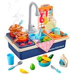 Kids Play Sink Toy with Running Water,Kitchen Set for Kids Include Cooking Stove with Light and Sound,Cookware,Play Kitchen Accessories with Dish Rack and Play Food,Pretend Kitchen Toys for Toddlers