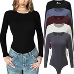 Chongbaijia 5 Pack Long Sleeve Bodysuit for Women Crew Neck Casual Stretchy Basic T Shirt Body Suits Tops