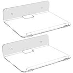 Cosmos Set of 2 Acrylic Floating Wall Shelves Hanging Shelves, Adhesive Wall Display Shelf Stand for Plant Pot, Speaker, Security Camera, Figures in Office and Home, 7.8 x 5.8 Inch (Transparent Clear)