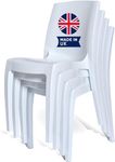 4 x Chairs White Gloss, Stackable, Recyclable, Strong, Made in UK, Durable, Stylish, Comfortable, UV Resistant | Kitchen, Living, Dining, Office, Outdoor, Café, Restaurant, College, Hotel, Event