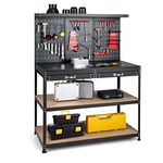 COSTWAY 121 x 61 x 156 cm Workbench with Pegboard, Metal Garage Work Bench with 2 Drawers & 25 Hanging Accessories, Heavy Duty Tool Storage Workstation Unit for Workshop Warehouse, 435kg Capacity