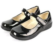 DADAWEN Girl's Strap School Uniform Dress Shoe Mary Jane Flat (Toddler/Little Kid/Big Kid) Black/Patent US Size 10 M Toddler