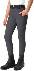 FitsT4 Sports Girls Riding Pants Full Seat Kids Equestrian Breeches High Waist Stretchy Youth Schooling Tights Zipper Pockets Darkgrey XL