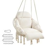 SONGMICS Hanging Chair, Swing Chair with Cushion, Holds up to 264 lb, Cloud White UGDC042M01