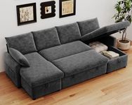 Real Relax Sofa Bed, 104'' Sleeper Sofa with Pull Out Couch, Chenille U Shaped Couch with Storage Chaise for Living Room, Dark Gray