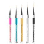 Sularpek 5 PCS Nail Art Brushes Set, Nail Art Liner Brushes, Nail Art Painting Brush, UV Gel Painting Liner Brush, 5/7/9/11/20mm Acrylic Rhinestone Handles Nail Art Design Brushes Tool